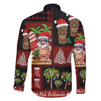 Hawaiian Christmas Family Matching Long Sleeve Bodycon Dress and Hawaiian Shirt - Mele Kalikimaka Island Holiday Vibes - Black Red LT03 - Polynesian Pride