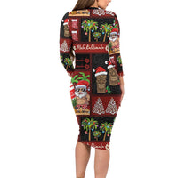 Hawaiian Christmas Family Matching Long Sleeve Bodycon Dress and Hawaiian Shirt - Mele Kalikimaka Island Holiday Vibes - Black Red LT03 - Polynesian Pride