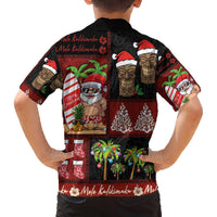 Hawaiian Christmas Family Matching Off The Shoulder Long Sleeve Dress and Hawaiian Shirt - Mele Kalikimaka Island Holiday Vibes - Black Red LT03 - Polynesian Pride