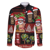 Hawaiian Christmas Family Matching Off The Shoulder Long Sleeve Dress and Hawaiian Shirt - Mele Kalikimaka Island Holiday Vibes - Black Red LT03 Dad's Shirt - Long Sleeve Black - Red - Polynesian Pride
