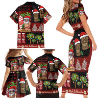 Hawaiian Christmas Family Matching Short Sleeve Bodycon Dress and Hawaiian Shirt - Mele Kalikimaka Island Holiday Vibes - Black Red LT03 - Polynesian Pride