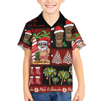 Hawaiian Christmas Family Matching Short Sleeve Bodycon Dress and Hawaiian Shirt - Mele Kalikimaka Island Holiday Vibes - Black Red LT03 Son's Shirt Black - Red - Polynesian Pride