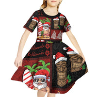 Hawaiian Christmas Kid Short Sleeve Dress - Mele Kalikimaka Island Holiday Vibes - Black Red