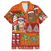 Hawaiian Christmas Family Matching Short Sleeve Bodycon Dress and Hawaiian Shirt - Mele Kalikimaka Island Holiday Vibes - Red Orange LT03 Dad's Shirt - Short Sleeve Red - Orange - Polynesian Pride