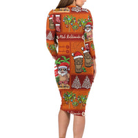 Hawaiian Christmas Long Sleeve Bodycon Dress - Mele Kalikimaka Island Holiday Vibes - Red Orange LT03 - Polynesian Pride