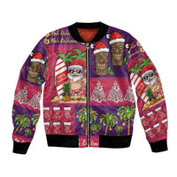 Hawaiian Christmas Bomber Jacket - Mele Kalikimaka Island Holiday Vibes - Pink Purple LT03 Unisex Pink - Purple - Polynesian Pride