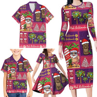 Hawaiian Christmas Family Matching Long Sleeve Bodycon Dress and Hawaiian Shirt - Mele Kalikimaka Island Holiday Vibes - Pink Purple LT03 - Polynesian Pride