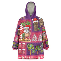 Hawaiian Christmas Wearable Blanket Hoodie - Mele Kalikimaka Island Holiday Vibes - Pink Purple