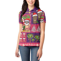 Hawaiian Christmas Women Polo Shirt - Mele Kalikimaka Island Holiday Vibes - Pink Purple LT03 - Polynesian Pride