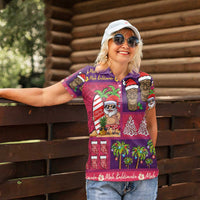 Hawaiian Christmas Women Polo Shirt - Mele Kalikimaka Island Holiday Vibes - Pink Purple LT03 - Polynesian Pride