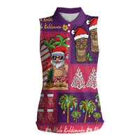 Hawaiian Christmas Women Sleeveless Polo Shirt - Mele Kalikimaka Island Holiday Vibes - Pink Purple LT03 Female Pink - Purple - Polynesian Pride