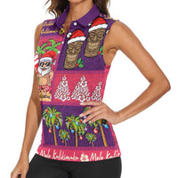 Hawaiian Christmas Women Sleeveless Polo Shirt - Mele Kalikimaka Island Holiday Vibes - Pink Purple LT03 - Polynesian Pride