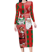 Australian Christmas Family Matching Long Sleeve Bodycon Dress and Hawaiian Shirt - Santa Koala Kangaroo and Holiday Cheer LT03 Mom's Dress Red - Polynesian Pride