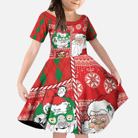 Australian Christmas Family Matching Short Sleeve Bodycon Dress and Hawaiian Shirt - Santa Koala Kangaroo and Holiday Cheer LT03 Daughter's Dress Red - Polynesian Pride