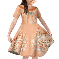 Bula Fiji Kid Short Sleeve Dress Tropical Flower and Tapa Pattern Peach Fuzz Color LT03 KID Peach Fuzz - Polynesian Pride
