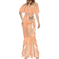 Bula Fiji Mermaid Dress Tropical Flower and Tapa Pattern Peach Fuzz Color LT03 - Polynesian Pride