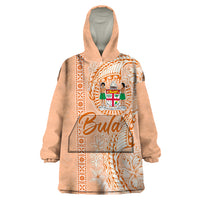 Bula Fiji Wearable Blanket Hoodie Tropical Flower and Tapa Pattern Peach Fuzz Color LT03 One Size Peach Fuzz - Polynesian Pride
