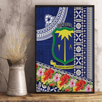 Fiji Natabua High School Canvas Wall Art Tropical Flower and Tapa Pattern Blue Style LT03 - Polynesian Pride