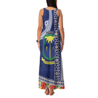 Fiji Natabua High School Family Matching Tank Maxi Dress and Hawaiian Shirt Tropical Flower and Tapa Pattern Blue Style LT03 - Polynesian Pride