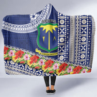 Fiji Natabua High School Hooded Blanket Tropical Flower and Tapa Pattern Blue Style LT03 - Polynesian Pride