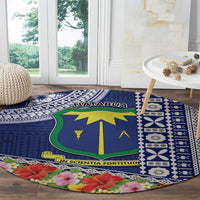 Fiji Natabua High School Round Carpet Tropical Flower and Tapa Pattern Blue Style LT03 - Polynesian Pride