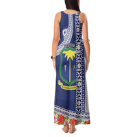 Fiji Natabua High School Tank Maxi Dress Tropical Flower and Tapa Pattern Blue Style LT03 - Polynesian Pride