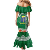 Fiji Natabua High School Family Matching Mermaid Dress and Hawaiian Shirt Tropical Flower and Tapa Pattern Green Style LT03 - Polynesian Pride