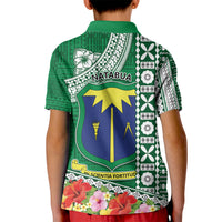 Fiji Natabua High School Kid Polo Shirt Tropical Flower and Tapa Pattern Green Style LT03 - Polynesian Pride