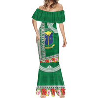 Fiji Natabua High School Mermaid Dress Tropical Flower and Tapa Pattern Green Style LT03 - Polynesian Pride