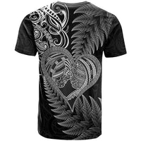 New Zealand Valentine Day T Shirt Aotearoa Warrior and Woman Love Heart Silver Fern Koru LT03 - Polynesian Pride