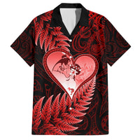 New Zealand Valentine Day Family Matching Off Shoulder Short Dress and Hawaiian Shirt Aotearoa Warrior and Woman Love Story Silver Fern Koru Red Style LT03 Dad's Shirt - Short Sleeve Red - Polynesian Pride