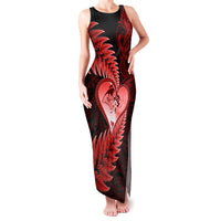 New Zealand Valentine Day Family Matching Tank Maxi Dress and Hawaiian Shirt Aotearoa Warrior and Woman Love Story Silver Fern Koru Red Style LT03 Mom's Dress Red - Polynesian Pride