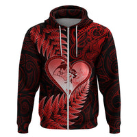 New Zealand Valentine Day Hoodie Aotearoa Warrior and Woman Love Story Silver Fern Koru Red Style LT03 Zip Hoodie Red - Polynesian Pride