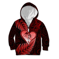 New Zealand Valentine Day Kid Hoodie Aotearoa Warrior and Woman Love Story Silver Fern Koru Red Style LT03 Zip Hoodie Red - Polynesian Pride