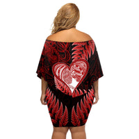 New Zealand Valentine Day Off Shoulder Short Dress Aotearoa Warrior and Woman Love Story Silver Fern Koru Red Style LT03 - Polynesian Pride