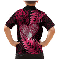 New Zealand Valentine Day Family Matching Mermaid Dress and Hawaiian Shirt Aotearoa Warrior Love Story Silver Fern Koru Pink Style LT03 - Polynesian Pride