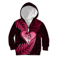 New Zealand Valentine Day Kid Hoodie Aotearoa Warrior Love Story Silver Fern Koru Pink Style LT03 Zip Hoodie Pink - Polynesian Pride