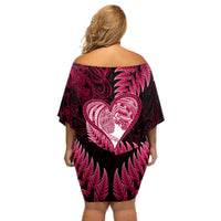 New Zealand Valentine Day Off Shoulder Short Dress Aotearoa Warrior Love Story Silver Fern Koru Pink Style LT03 - Polynesian Pride