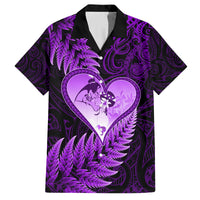 New Zealand Valentine Day Family Matching Long Sleeve Bodycon Dress and Hawaiian Shirt Aotearoa Warrior Love Story Silver Fern Koru Purple Style LT03 Dad's Shirt - Short Sleeve Purple - Polynesian Pride