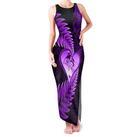 New Zealand Valentine Day Family Matching Tank Maxi Dress and Hawaiian Shirt Aotearoa Warrior Love Story Silver Fern Koru Purple Style LT03 Mom's Dress Purple - Polynesian Pride