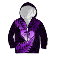 New Zealand Valentine Day Kid Hoodie Aotearoa Warrior Love Story Silver Fern Koru Purple Style LT03 Zip Hoodie Purple - Polynesian Pride
