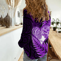 New Zealand Valentine Day Women Casual Shirt Aotearoa Warrior Love Story Silver Fern Koru Purple Style LT03 - Polynesian Pride