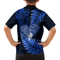 New Zealand Valentine Day Family Matching Tank Maxi Dress and Hawaiian Shirt Aotearoa Warrior Love Story Silver Fern Koru Blue Style LT03 - Polynesian Pride