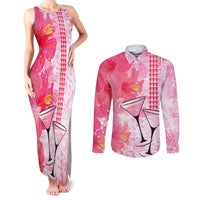 Hawaiian Cocktail Valentine Day Couples Matching Tank Maxi Dress and Long Sleeve Button Shirt Hibiscus Kakau Pattern Pink Version LT03 Pink - Polynesian Pride