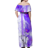 Hawaiian Cocktail Valentine Day Off Shoulder Maxi Dress Hibiscus Kakau Pattern Purple Version LT03 - Polynesian Pride