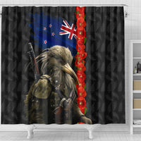 New Zealand Kiwi Soldier ANZAC Shower Curtain Red Poppy Flower and Silver Fern Pattern LT03 - Polynesian Pride