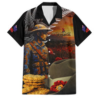 Slouch Hat and Biscuits ANZAC Family Matching Short Sleeve Bodycon Dress and Hawaiian Shirt with Soldier Silver Fern LT03 Dad's Shirt - Short Sleeve Black - Polynesian Pride