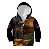 Slouch Hat and Biscuits ANZAC Kid Hoodie with Soldier Silver Fern LT03 Zip Hoodie Black - Polynesian Pride