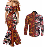 Japanese Culture Hawaii Style Couples Matching Mermaid Dress and Long Sleeve Button Shirt Hawaiian Tribal and Japanese Pattern Together Culture LT03 - Polynesian Pride