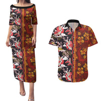 Japanese Culture Hawaii Style Couples Matching Puletasi and Hawaiian Shirt Hawaiian Tribal and Japanese Pattern Together Culture LT03 Red - Polynesian Pride